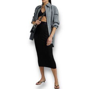 The Range Womens Ribbed Jersey Midi Skirt Sz M Black High Waist Minimalist $226